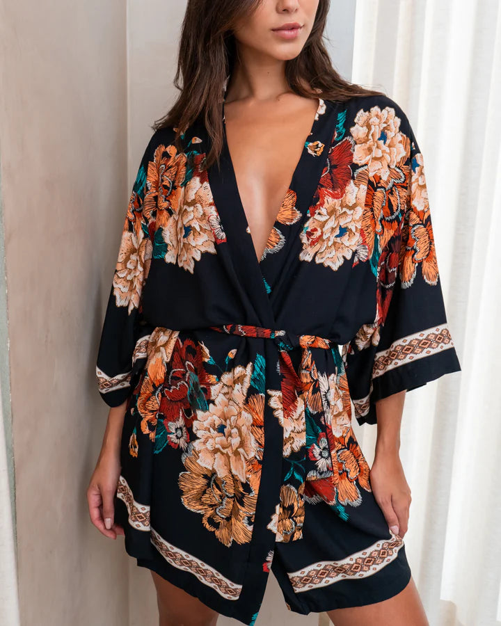 Kimono Estampa Floral Bordado
