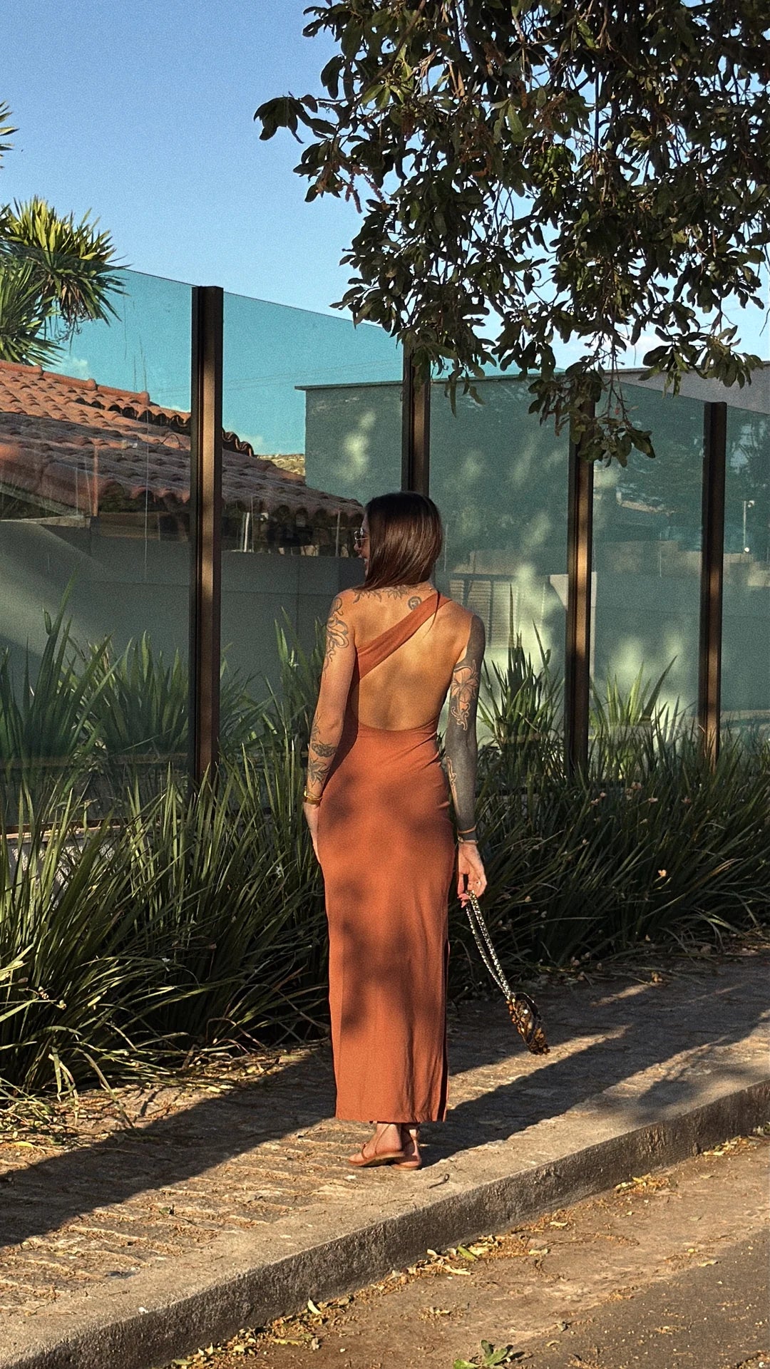 Vestido Poliamida Decote Assimétrico