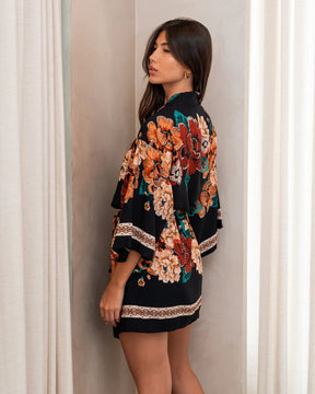 Kimono Estampa Floral Bordado