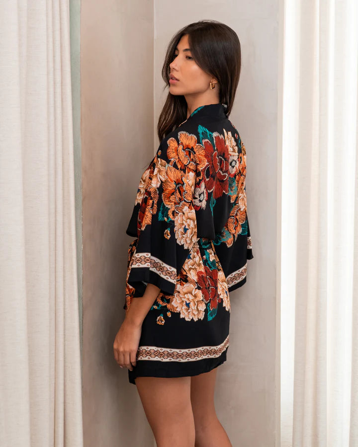 Kimono Estampa Floral Bordado