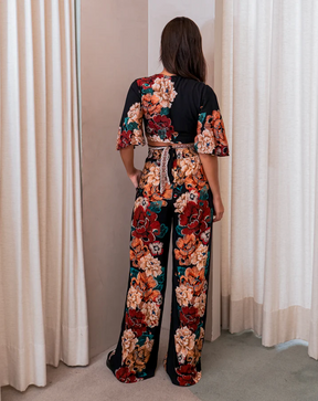 Calça Pantalona Estampa Floral Bordado