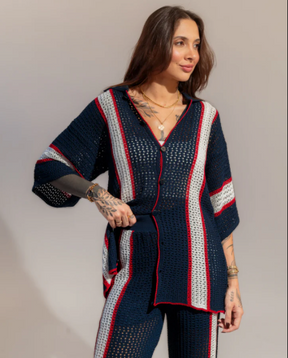 Conjunto em Tricot Navy - Calça + Camisa