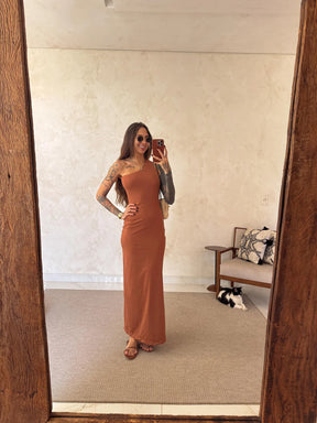 Vestido Poliamida Decote Assimétrico