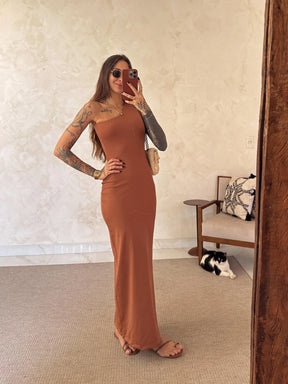 Vestido Poliamida Decote Assimétrico