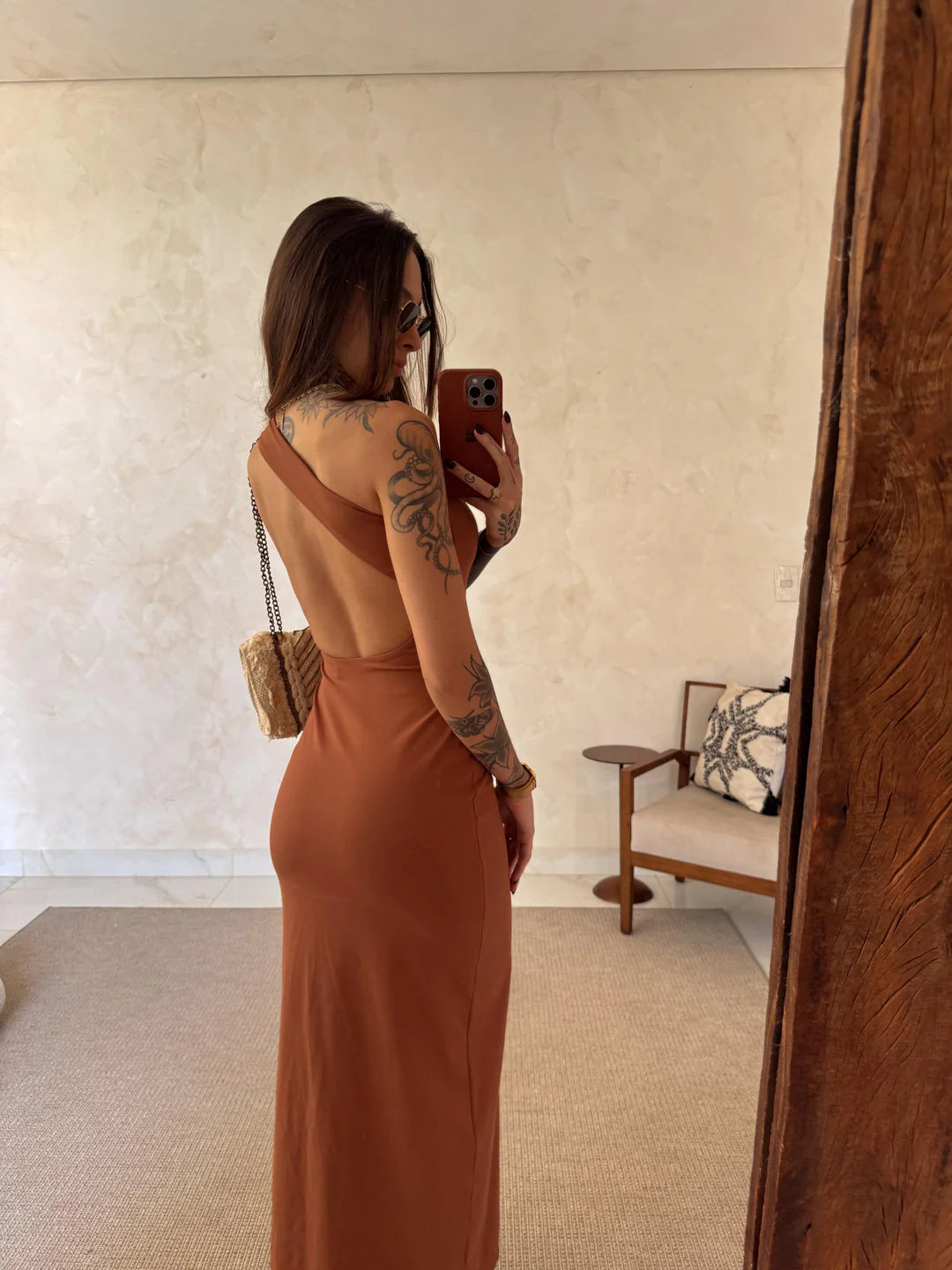 Vestido Poliamida Decote Assimétrico