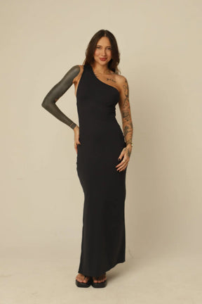 Vestido Poliamida Decote Assimétrico