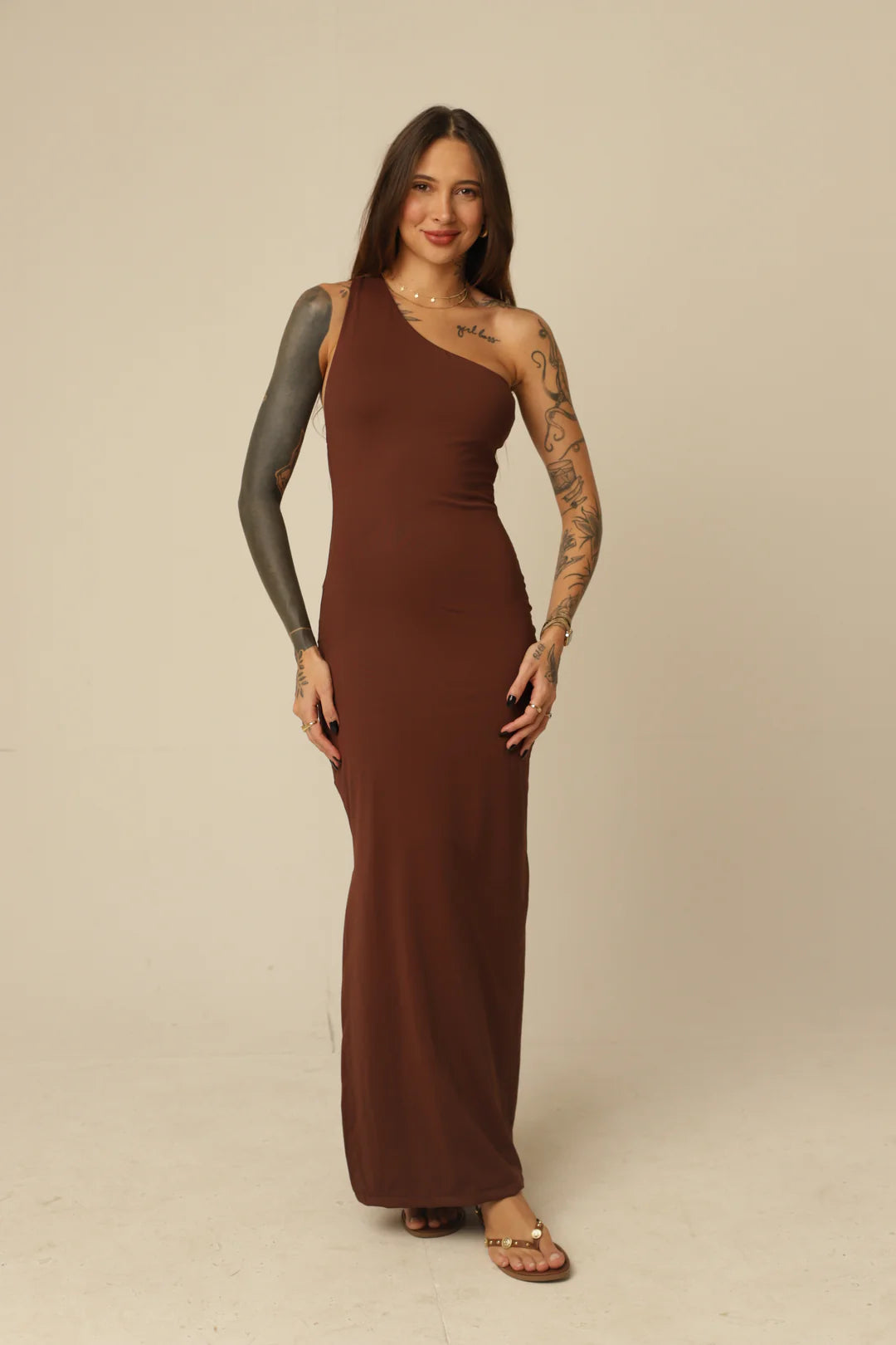 Vestido Poliamida Decote Assimétrico