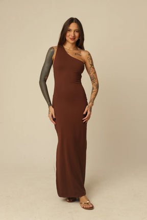 Vestido Poliamida Decote Assimétrico