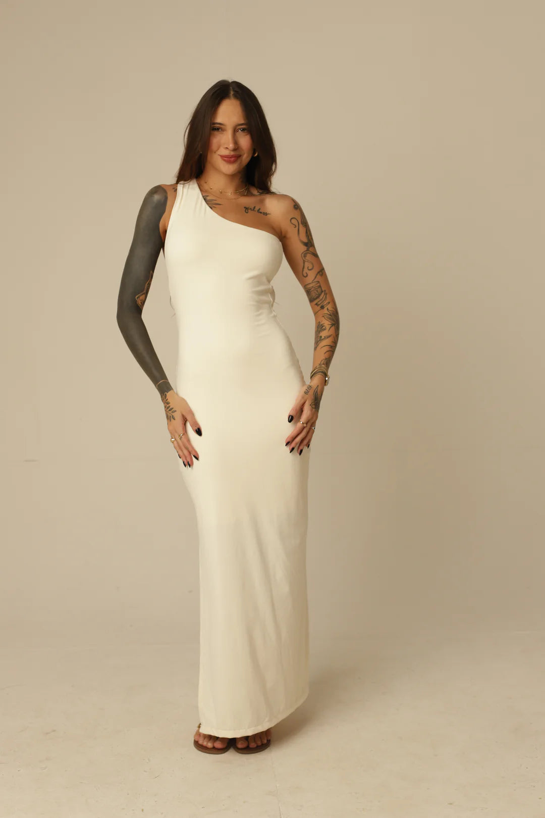 Vestido Poliamida Decote Assimétrico