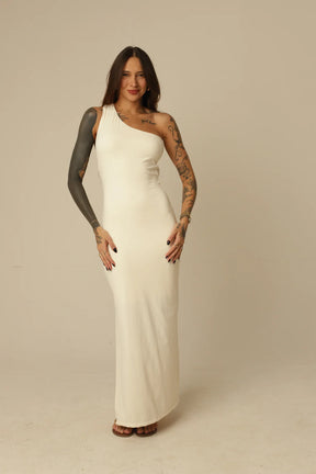 Vestido Poliamida Decote Assimétrico