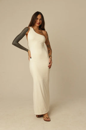 Vestido Poliamida Decote Assimétrico