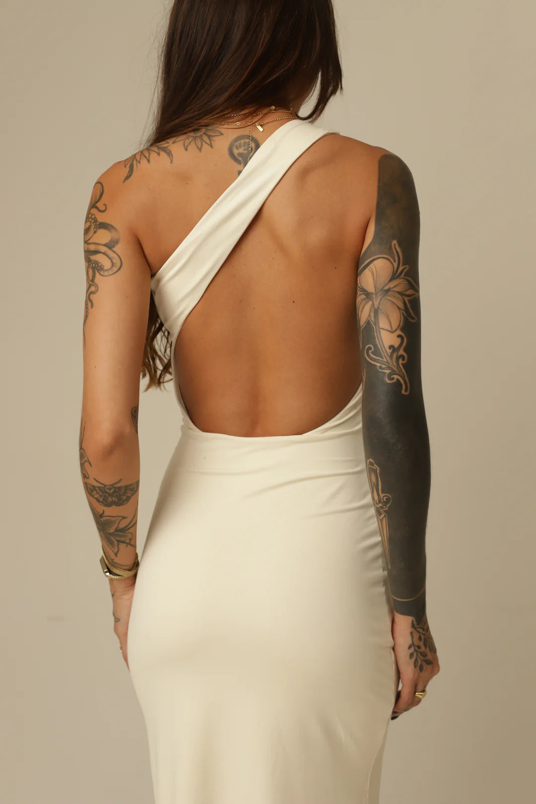 Vestido Poliamida Decote Assimétrico