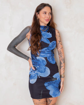 Vestido Curto Drapeado em Tule - Floral Provence