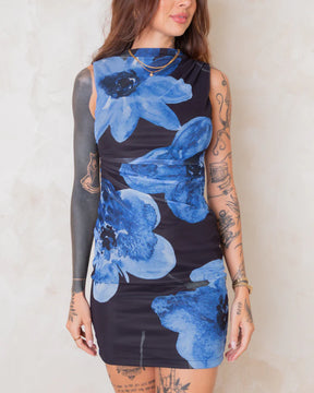 Vestido Curto Drapeado em Tule - Floral Provence