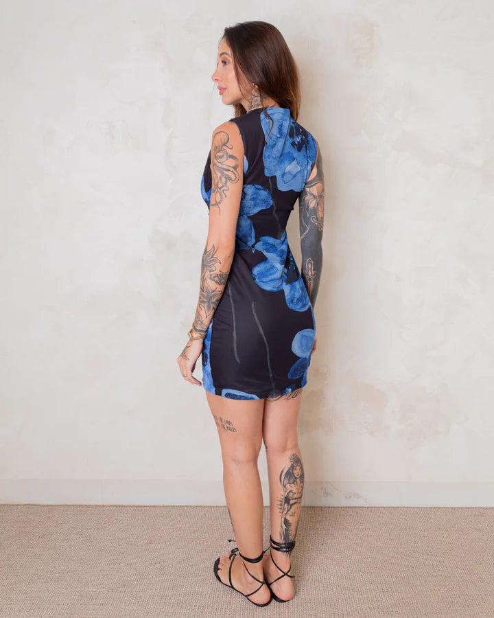 Vestido Curto Drapeado em Tule - Floral Provence