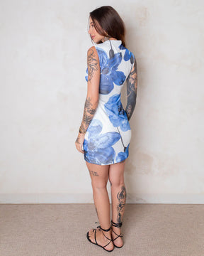 Vestido Curto Drapeado em Tule - Floral Provence