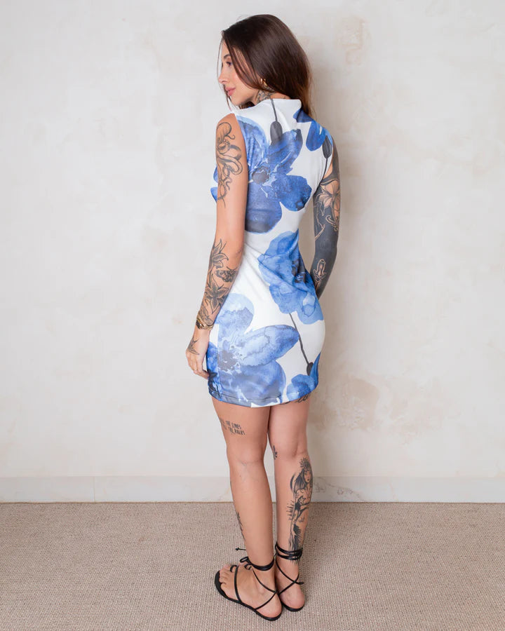 Vestido Curto Drapeado em Tule - Floral Provence