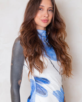 Vestido Curto Drapeado em Tule - Floral Provence