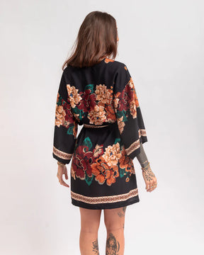 Kimono Estampa Floral Bordado